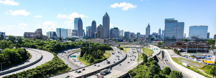 View of the downtown Atlanta skyline and highway