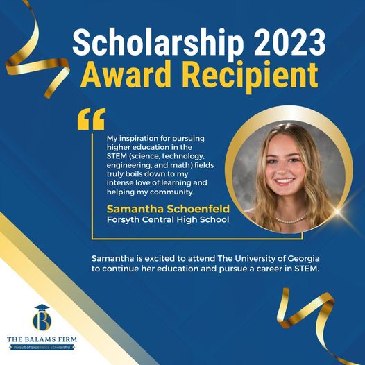Congratulations to our 2023 Pursuit of Excellence scholarship recipient, Samantha Schoenfeld