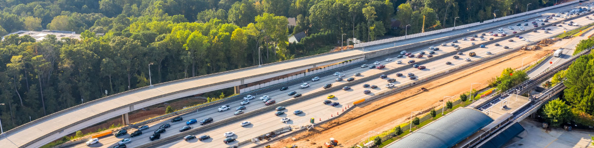 Aerial view Highway expansion project in Atlanta on Highway GA 400