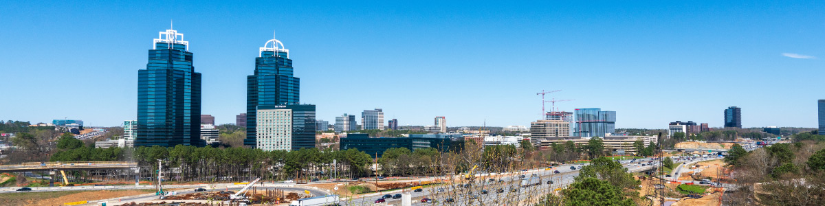 View of the skyline towers in Sandy Springs, Georgia