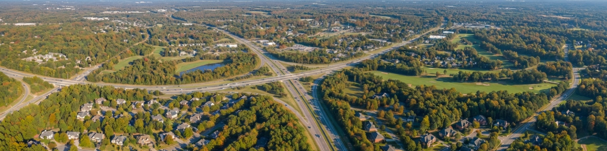 Aerial view of Milton, Georgia featuring suburban neighborhoods, green space, and major roadways in North Fulton County